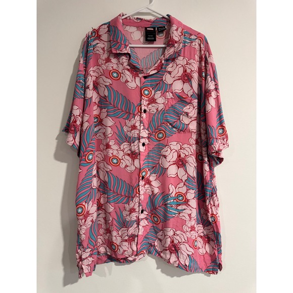 Marvel Other - Marvel Captain America Tropical Floral Button Down Mens 3XL Pink vacation travel